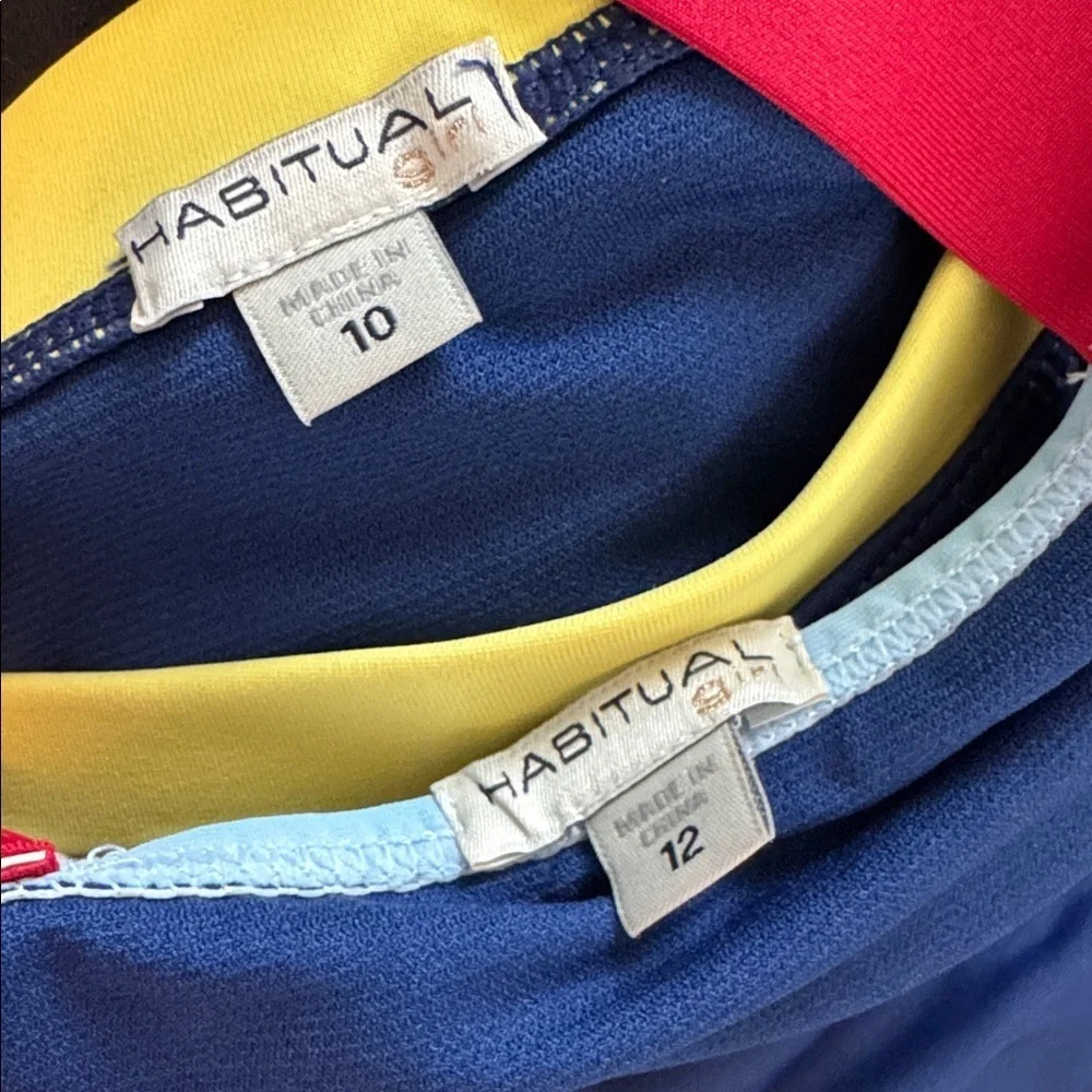 New Habitual Kids Blue, Red, and Yellow Two Piece Swimsuit Sz 12 Top 10 Bottoms